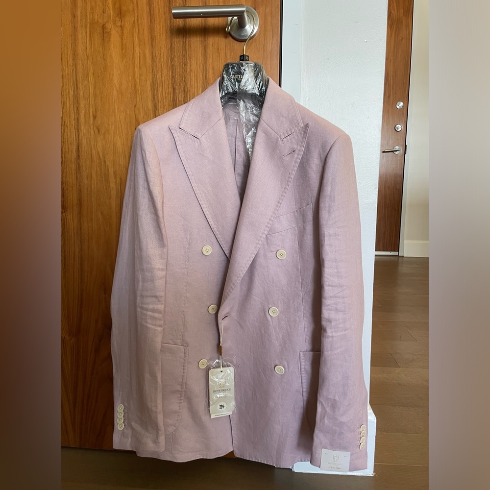 NWT Gutteridge 100% Linen soft pink double breasted coat.